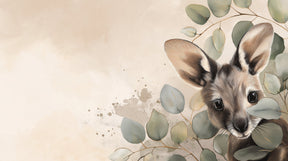 Detailed woodland animal mural wallpaper design pattern showing shy creature among elegant leaves by Kids-Mundo