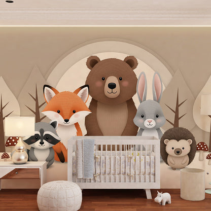 Kids-Mundo woodland animal wallpaper mural in a calm children's bedroom setting