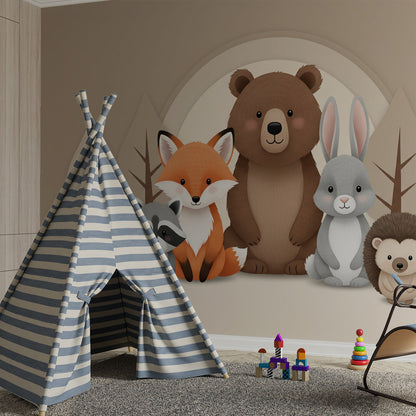 Kids-Mundo woodland animal friends mural brightening a kids playroom wall