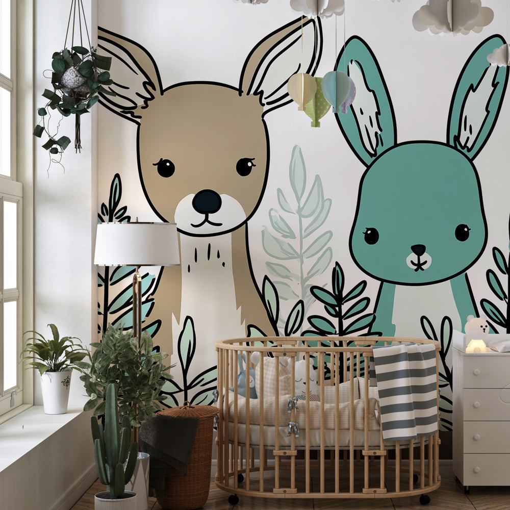 Forest animals wallpaper creating magical woodland atmosphere in children's bedroom