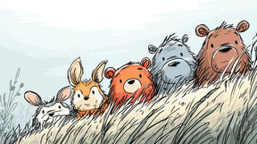 Detailed woodland animals mural wallpaper design pattern with rabbit and bears by Kids-Mundo