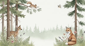 Detailed woodland animals mural wallpaper design pattern with deer and fox by Kids-Mundo