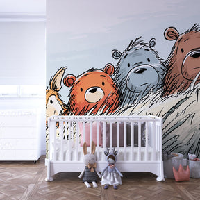 Forest animals wallpaper creating magical woodland atmosphere in children's bedroom