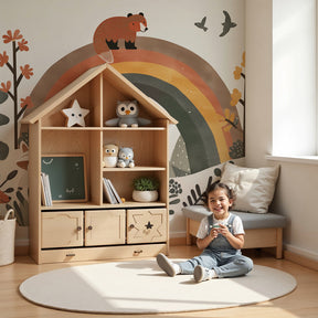 Woodland animals mural wallpaper with rainbow in modern nursery room by Kids-Mundo