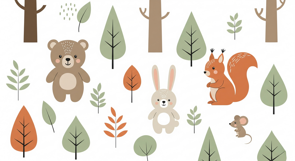Sage Green Woodland Animals Wall Mural