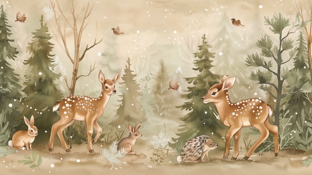 Woodland Fawns and Forest Friends Wall Mural