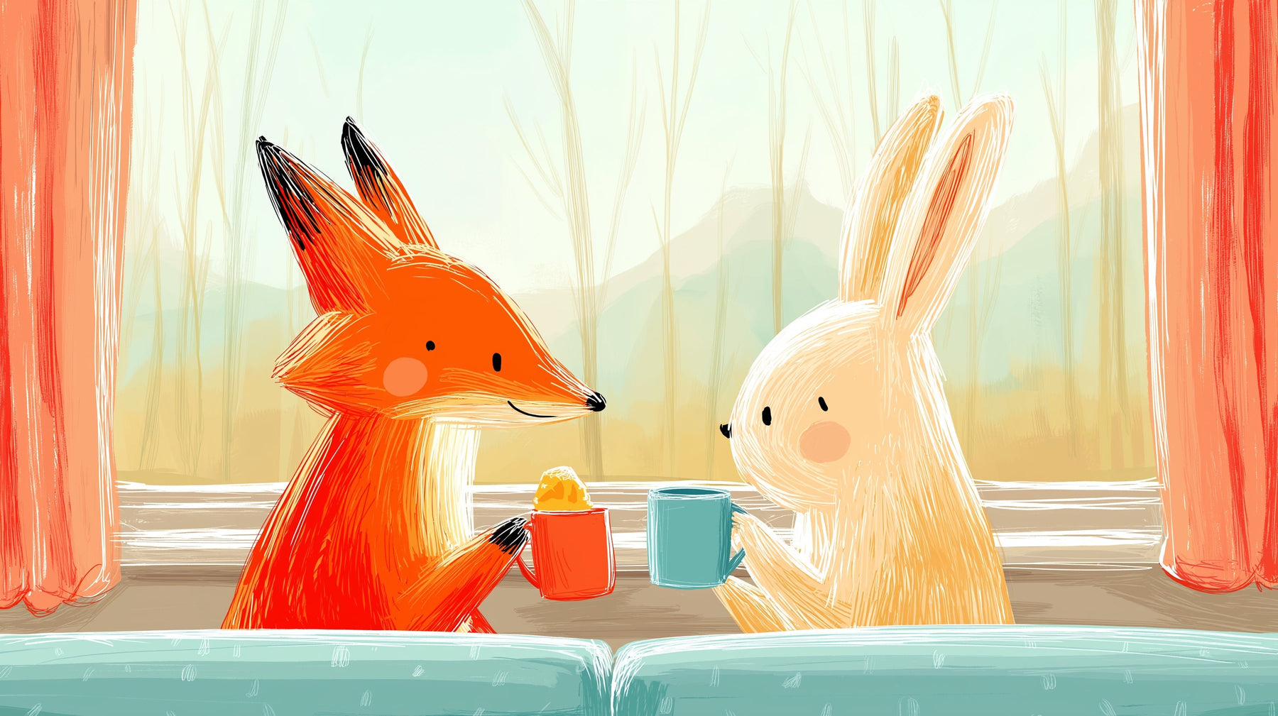 Detailed fox and rabbit friendship mural wallpaper design pattern by Kids-Mundo
