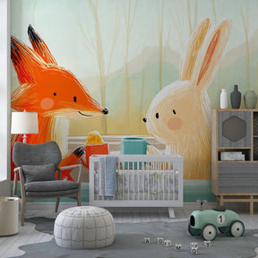 Pastel woodland animal mural wallpaper for peaceful toddler room decor by Kids-Mundo