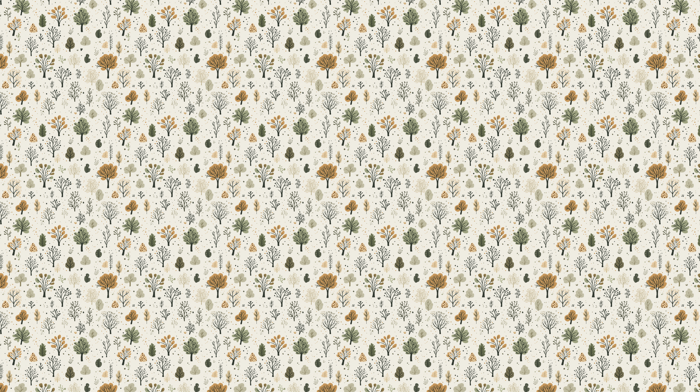 Kids-Mundo flat artwork of a repeating autumn woodland trees pattern illustration