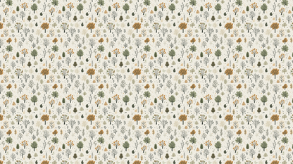 Kids-Mundo flat artwork of a repeating autumn woodland trees pattern illustration