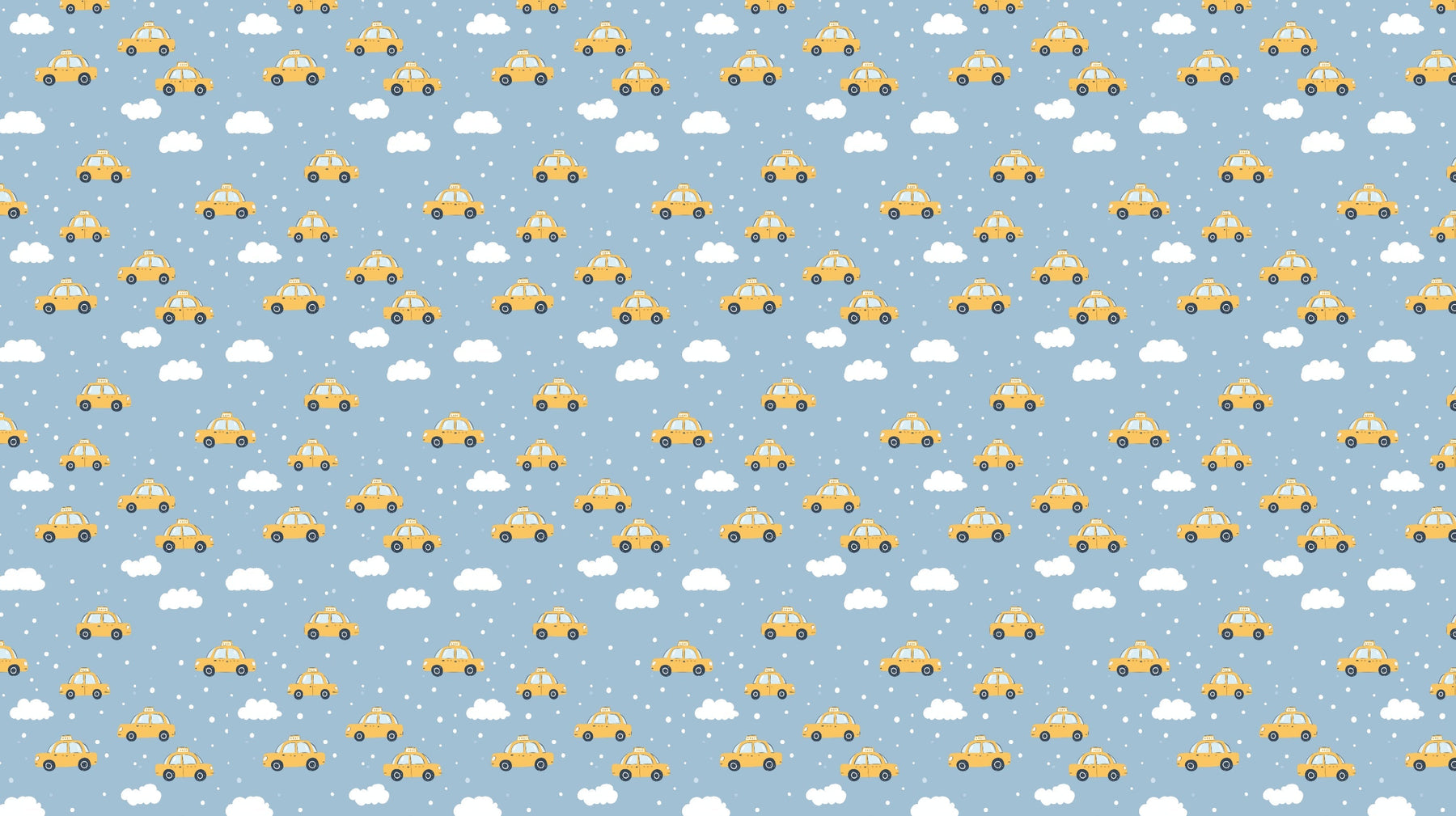 Detailed yellow taxi mural wallpaper design pattern with blue background by Kids-Mundo