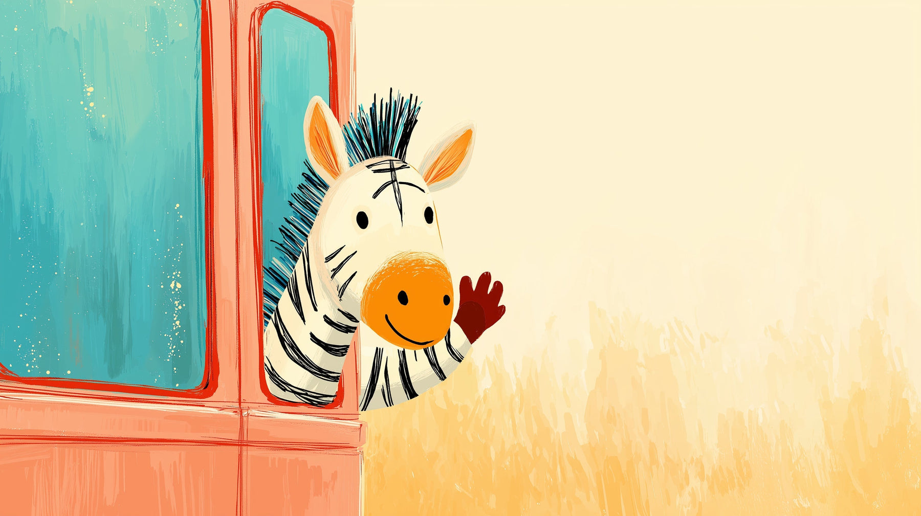 Detailed zebra car mural wallpaper design pattern showing cheerful character by Kids-Mundo