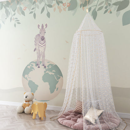 Kids-Mundo zebra world map mural fitted on a kids bedroom feature wall