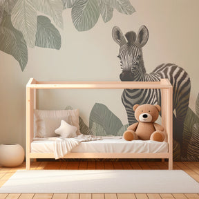 Safari zebra wallpaper transforming kids bedroom with nature-inspired animal design
