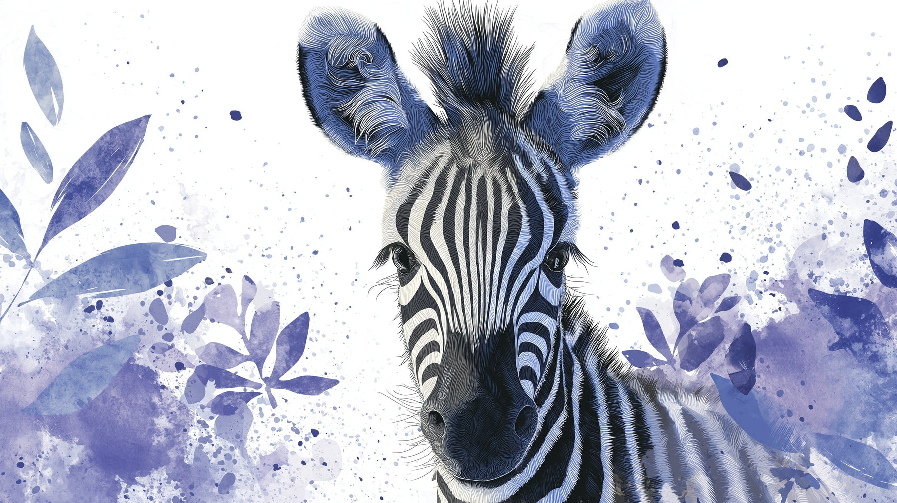 Detailed zebra mural wallpaper design pattern with botanical elements by Kids-Mundo