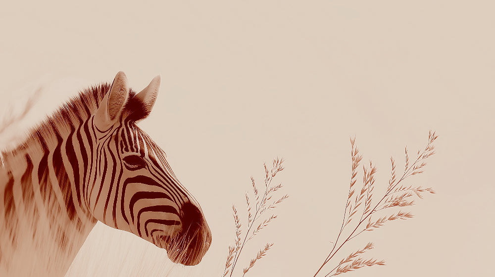 Detailed gentle zebra mural wallpaper design pattern with grass details by Kids-Mundo