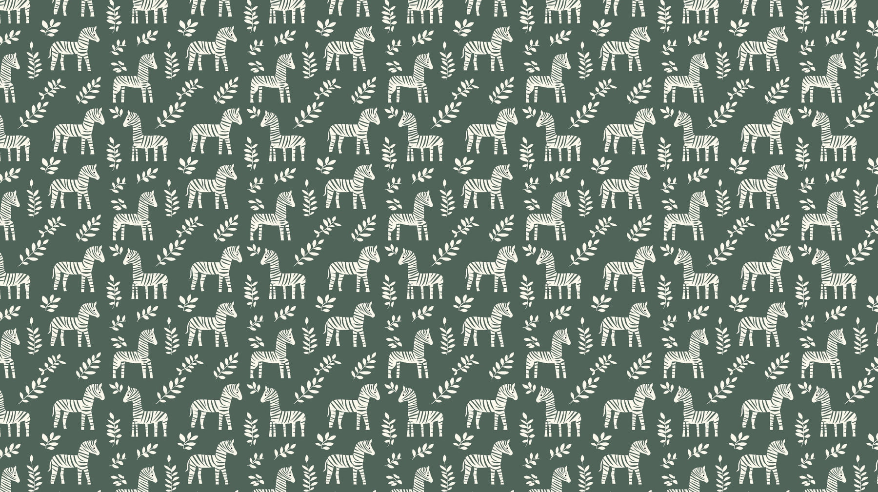 Detailed zebra and foliage mural wallpaper design pattern on green background by Kids-Mundo