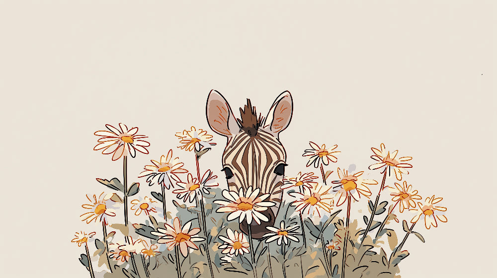 Detailed zebra among flowers mural wallpaper design pattern by Kids-Mundo