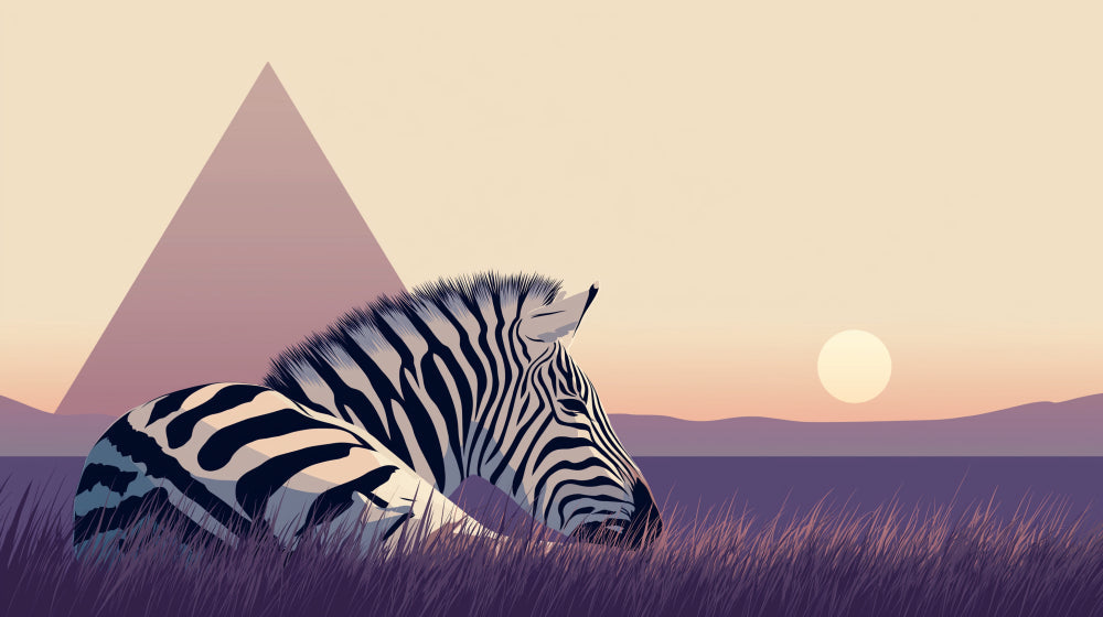 Detailed zebra sunset safari mural wallpaper design pattern with pyramids by Kids-Mundo