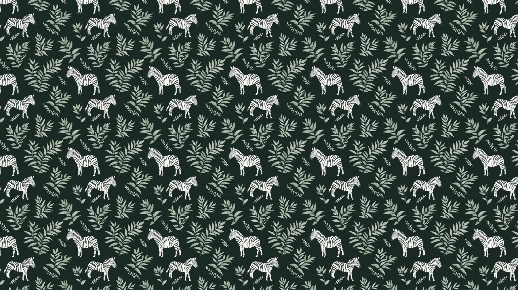 Detailed zebra and foliage mural wallpaper design pattern showing safari animals by Kids-Mundo
