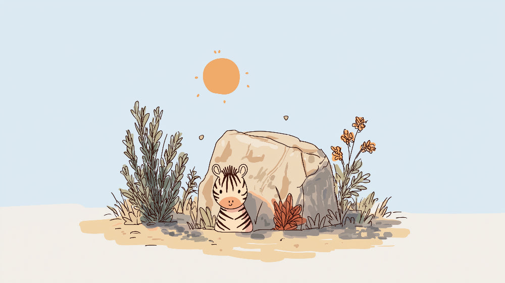 Detailed zebra safari mural wallpaper design pattern showing little zebra and colorful landscape by Kids-Mundo