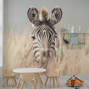 African zebra mural wallpaper creating dreamy atmosphere in children's bedroom decor