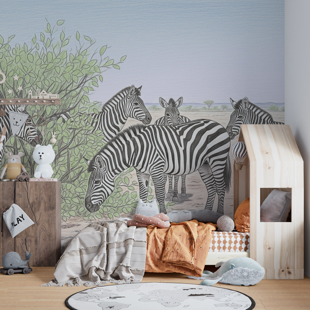 African safari zebra wallpaper creating adventurous kids bedroom decor with earth tones
