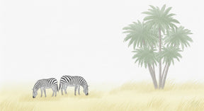 Detailed zebra savanna mural wallpaper design pattern with palm trees by Kids-Mundo