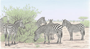 Detailed zebra savanna mural wallpaper design pattern showing African wildlife by Kids-Mundo