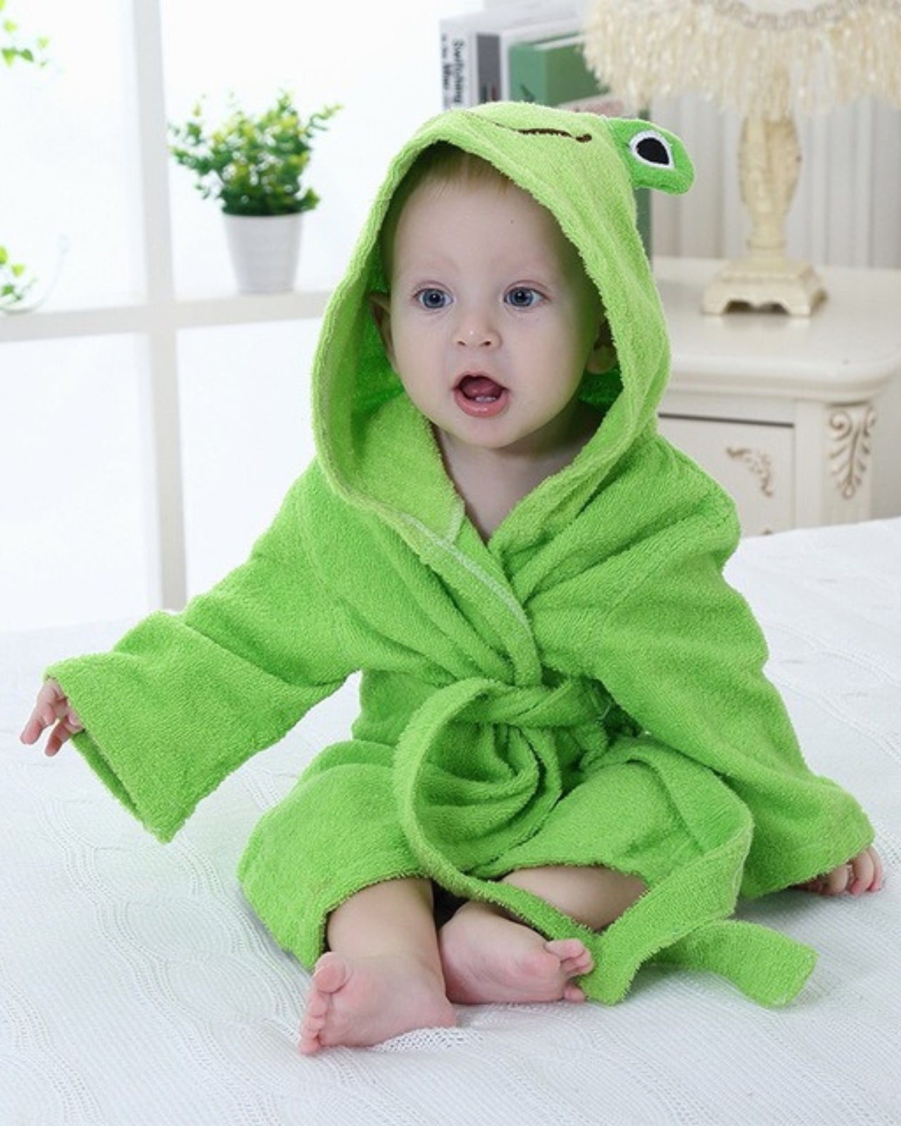 Baby Cotton Bathrobe | Soft Green Frog Design