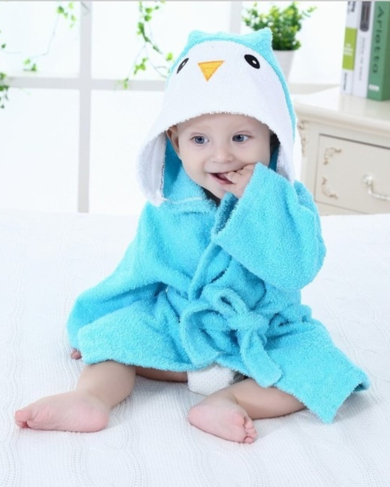Baby Bathrobe for Boys and Girls | Soft Blue Cotton with Penguin Design