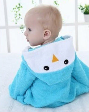 Baby Bathrobe for Boys and Girls | Soft Blue Cotton with Penguin Design