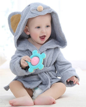 Gray Cotton Baby Bathrobe | Soft Mouse Pattern Design
