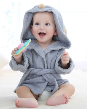 Gray Cotton Baby Bathrobe | Soft, Absorbent, Adorable Design