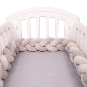 Gray Braided Bed Bumper | Soft Cotton Safety Barrier