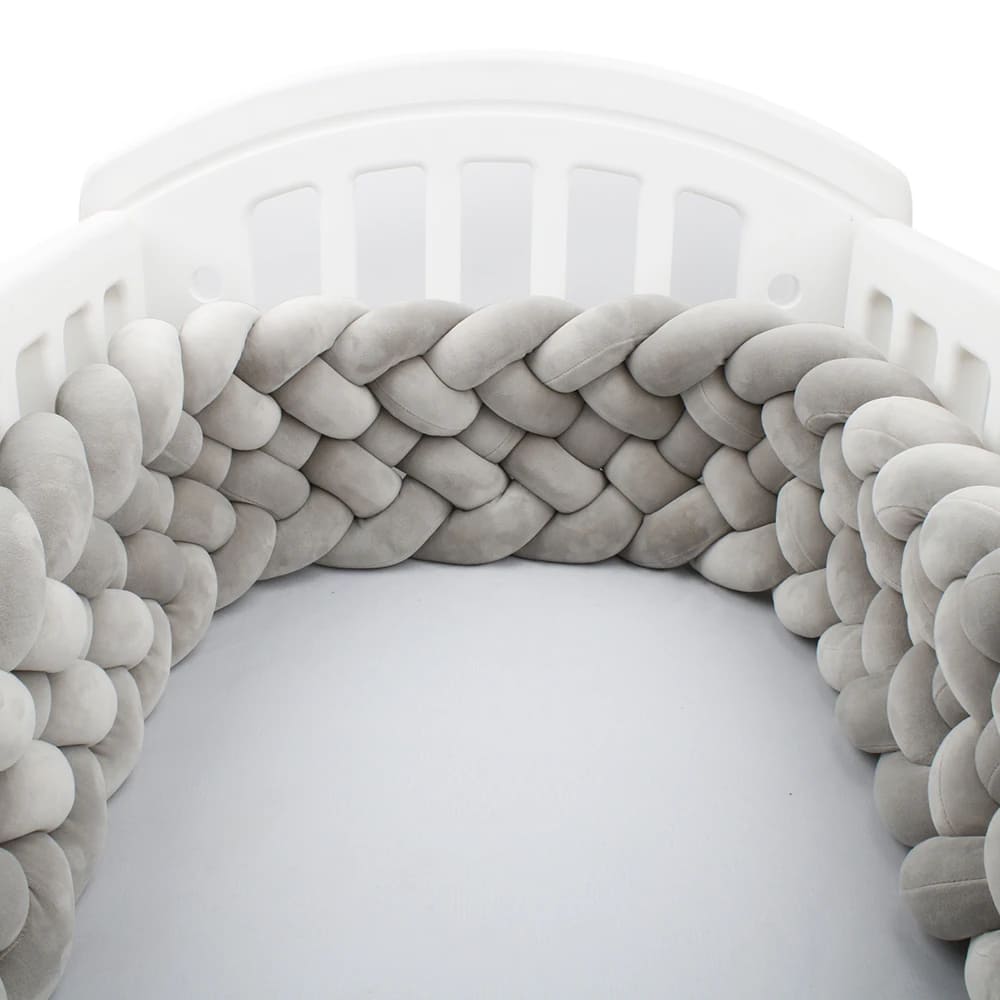 Gray Braided Bed Bumper | Soft Cotton Safety Barrier