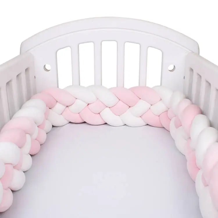 Braided Baby Bed Bumper | Soft Cotton Pink and White Design