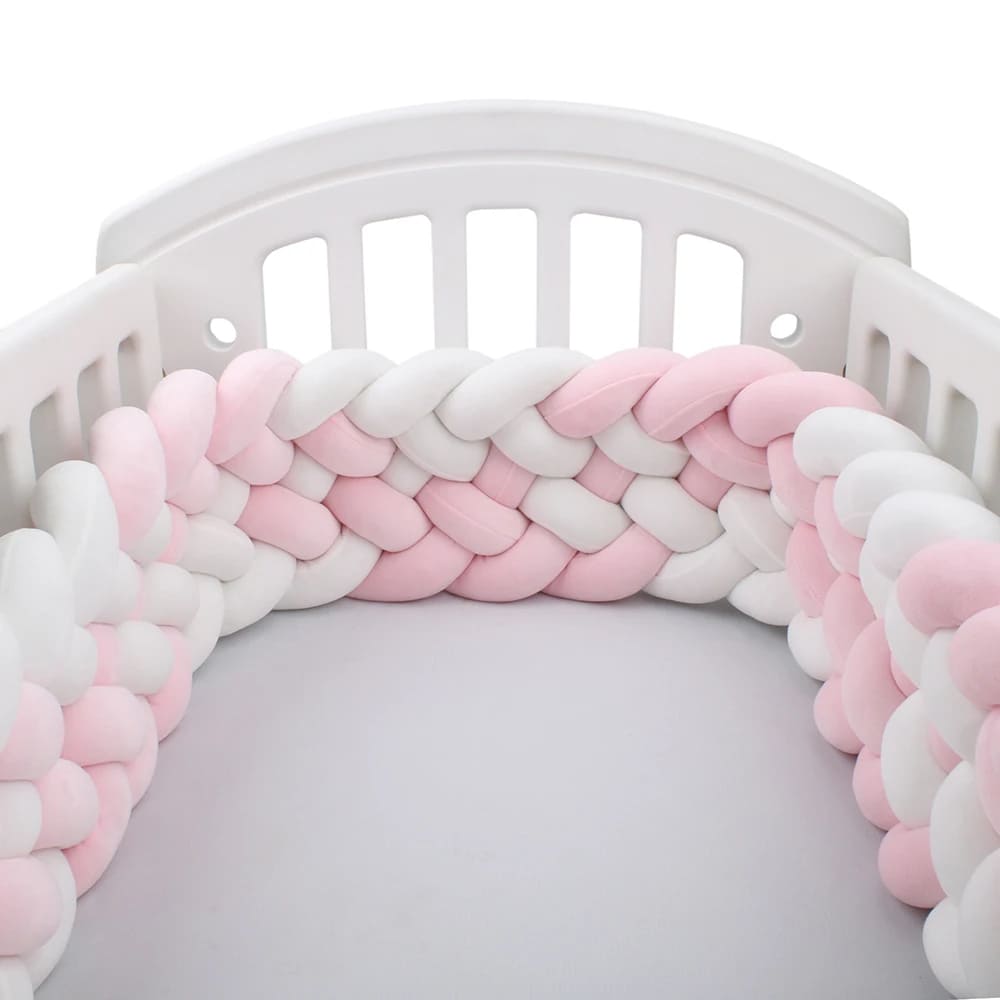 Braided Baby Bed Bumper | Soft Cotton Pink and White Design
