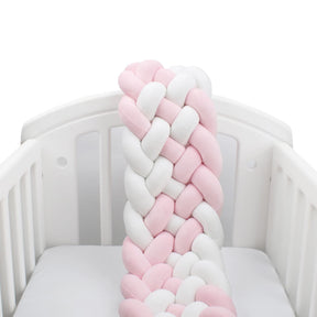 Braided Baby Bed Bumper | Soft Cotton Pink and White Design