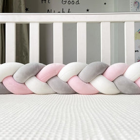 Braided Crib Bumper | Soft Gray Pink White Design