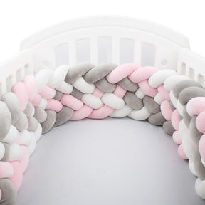 Braided Crib Bumper | Soft Gray Pink White Design