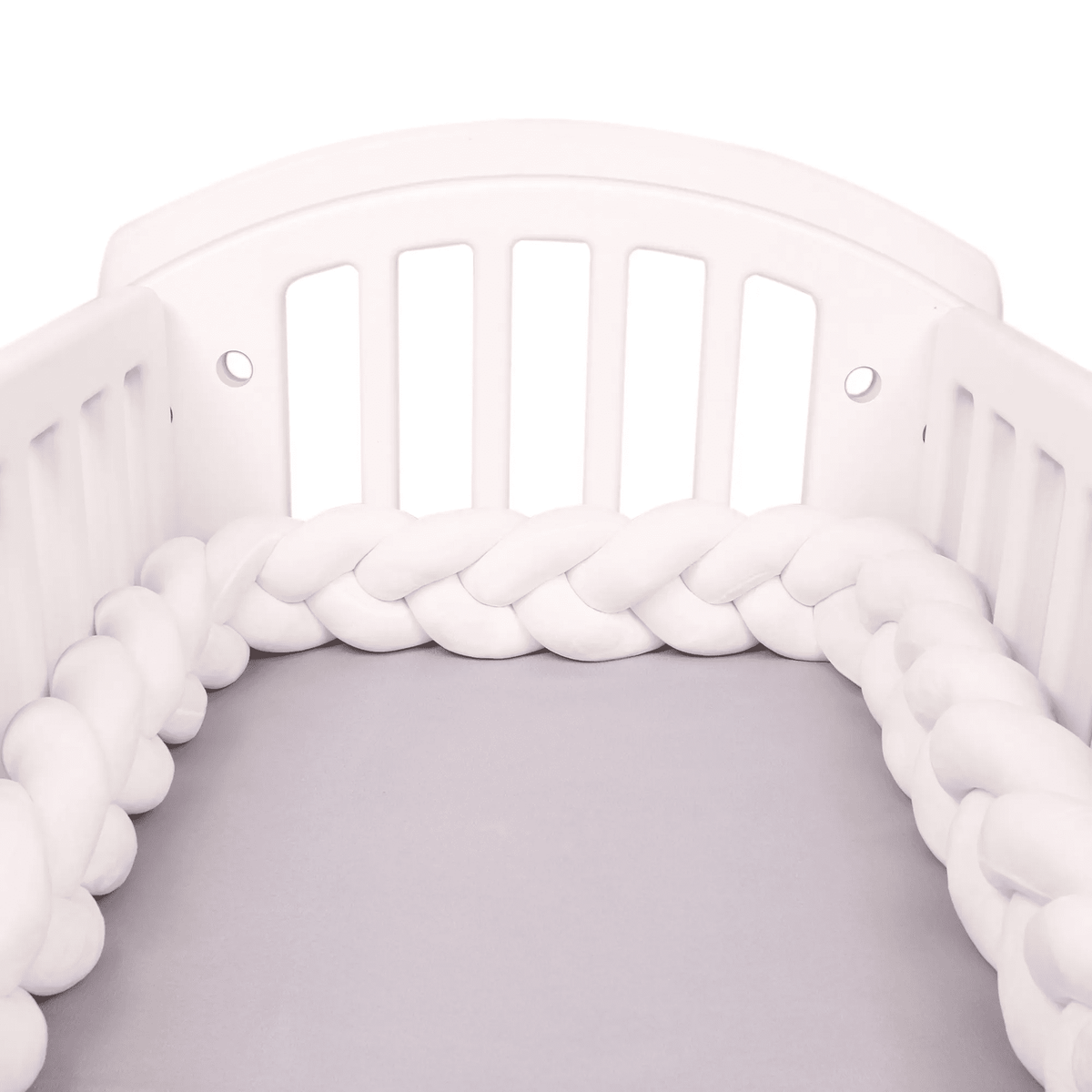 White Braided Bed Bumper | Soft Cotton Crib Safety Barrier