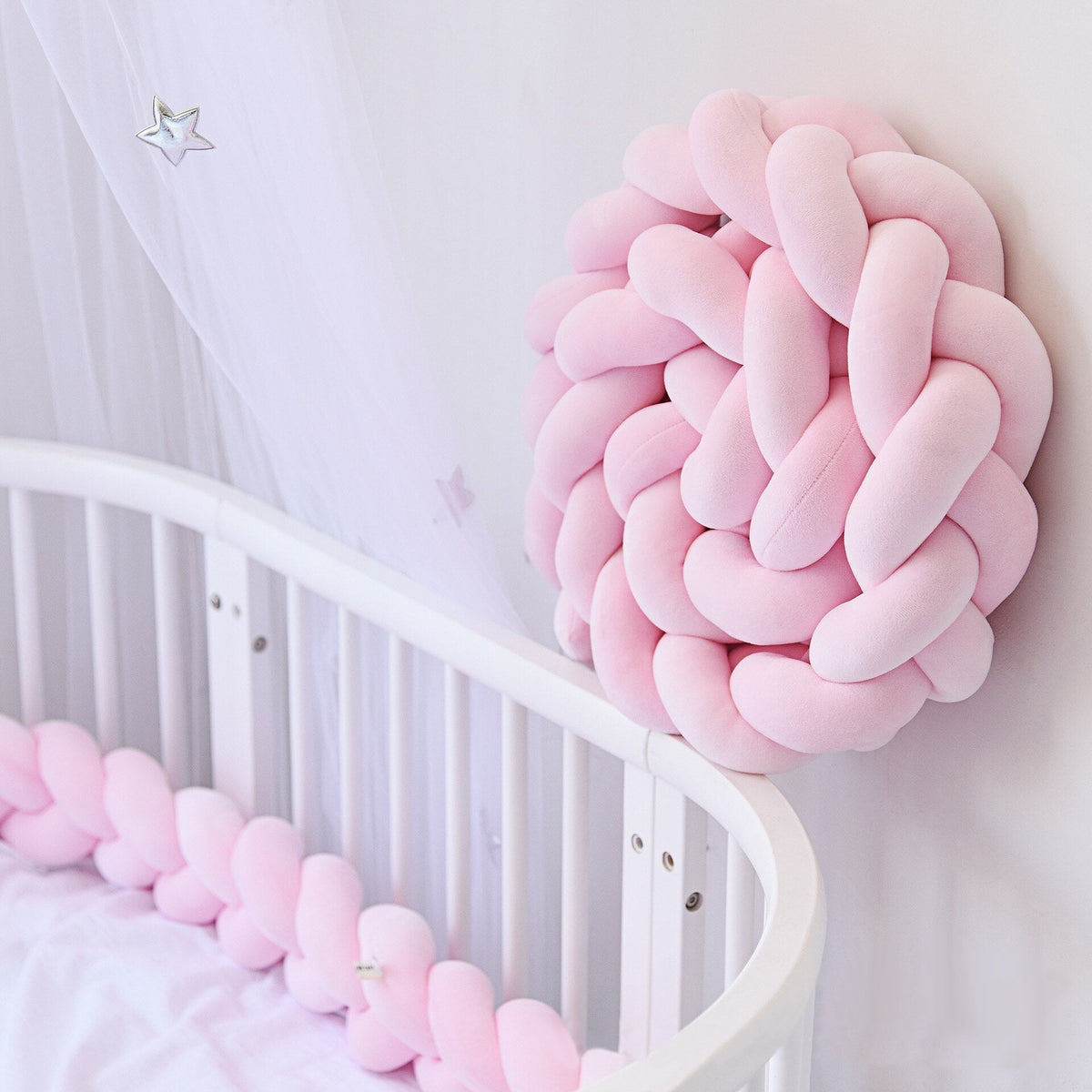 Pink Baby Bed Bumper | Soft Cotton Braided Protection