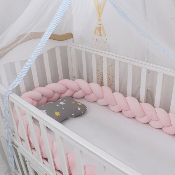 Pink Baby Bed Bumper | Soft Cotton Braided Protection